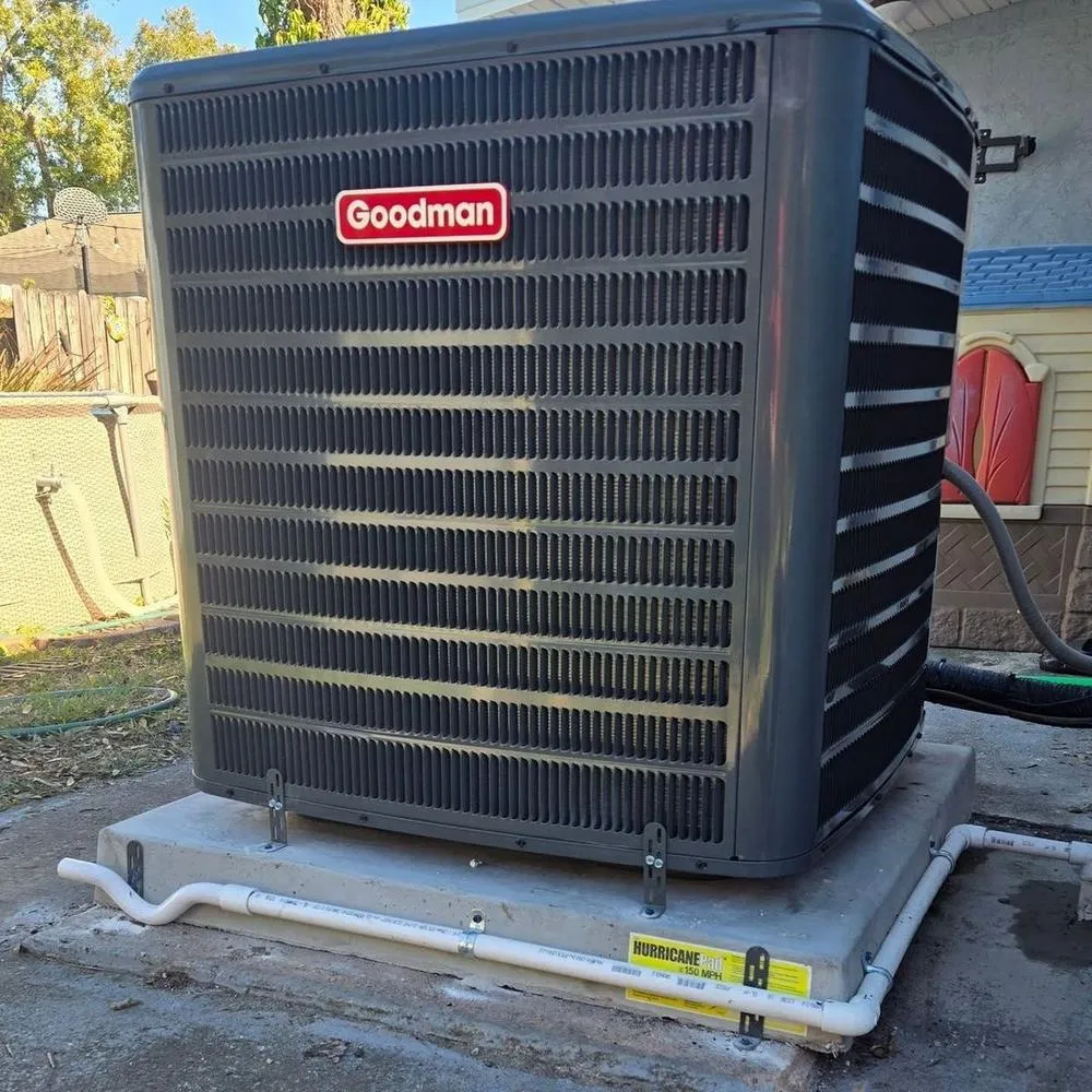 Outdoor air conditioning unit installed at a Tampa home by Mendoza Heating and Air — photo from Instagram
