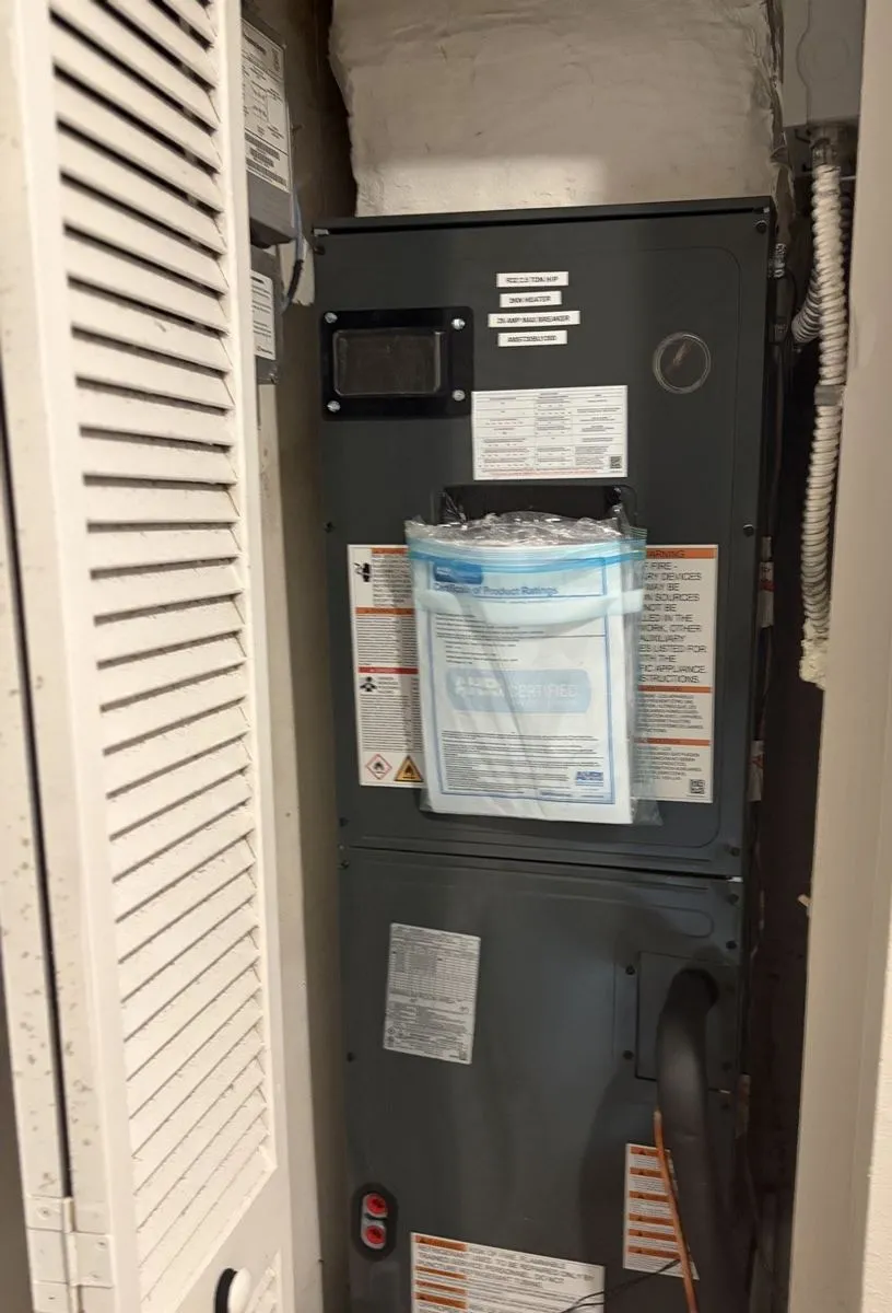 Indoor air handler installed by Mendoza Heating and Air