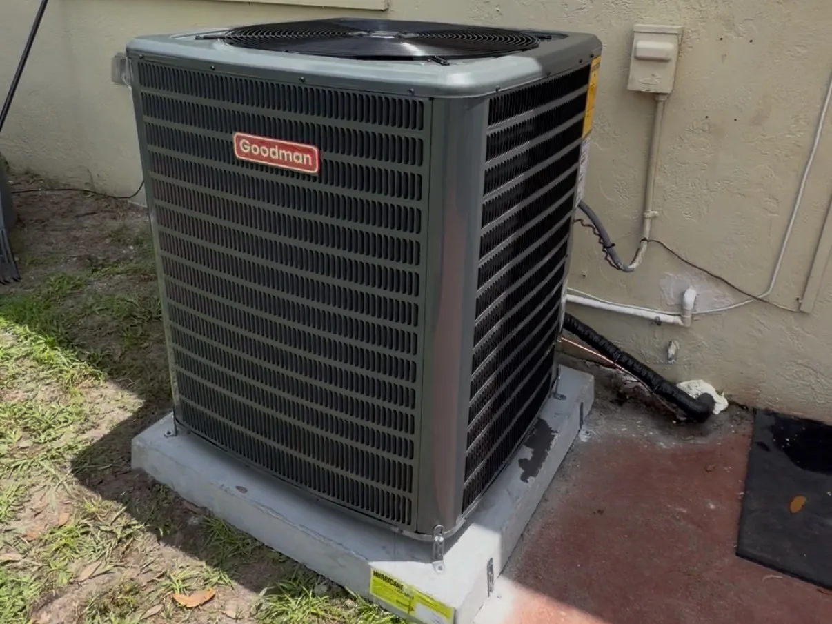 New Goodman condenser installed by Mendoza Heating and Air in Trinity, FL